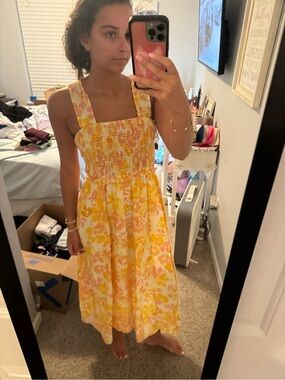 mittoshop Yellow and Peach Floral Smocked Dress